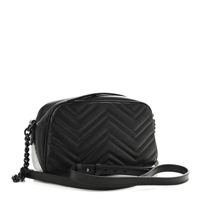 Gucci Calfskin Matelasse Monochrome Small GG Marmont Chain Shoulder Bag Black 3 of 10