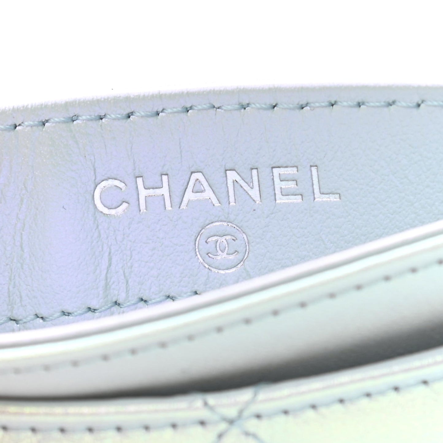 Iridescent Calfskin Quilted Card Holder Light Blue