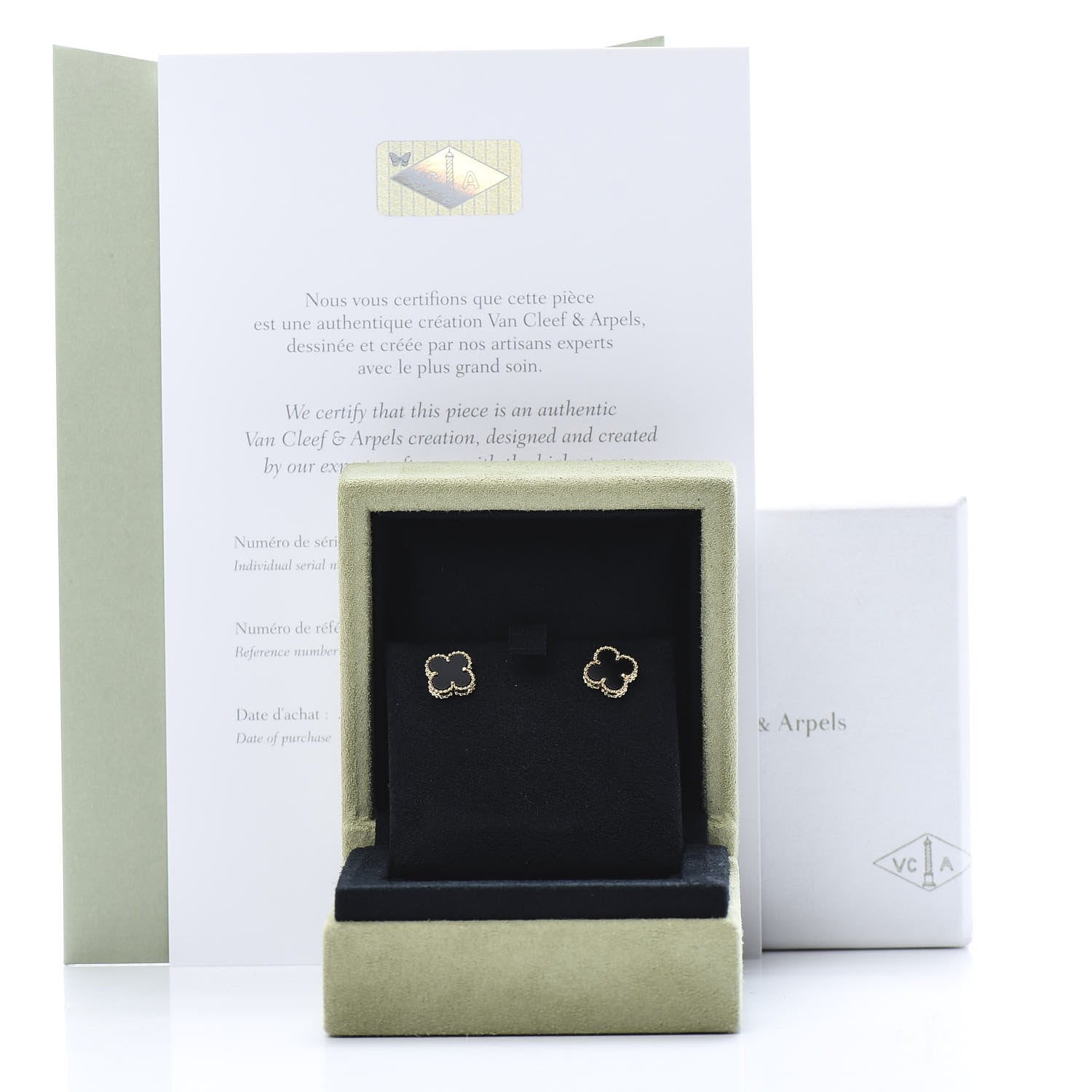 Van Cleef & Arpels 18K Yellow Gold Black Onyx Sweet Alhambra Earrings 7 of 7