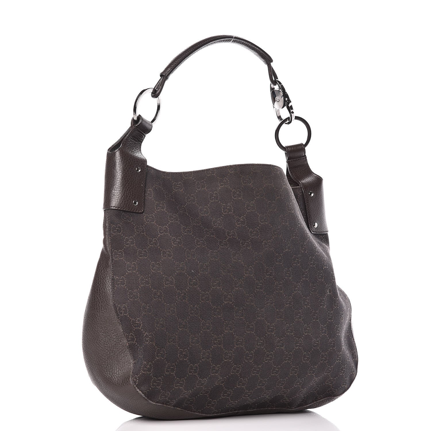 Gucci Monogram Calfskin Horsebit Classic Ring Hobo Dark Brown 3 of 22
