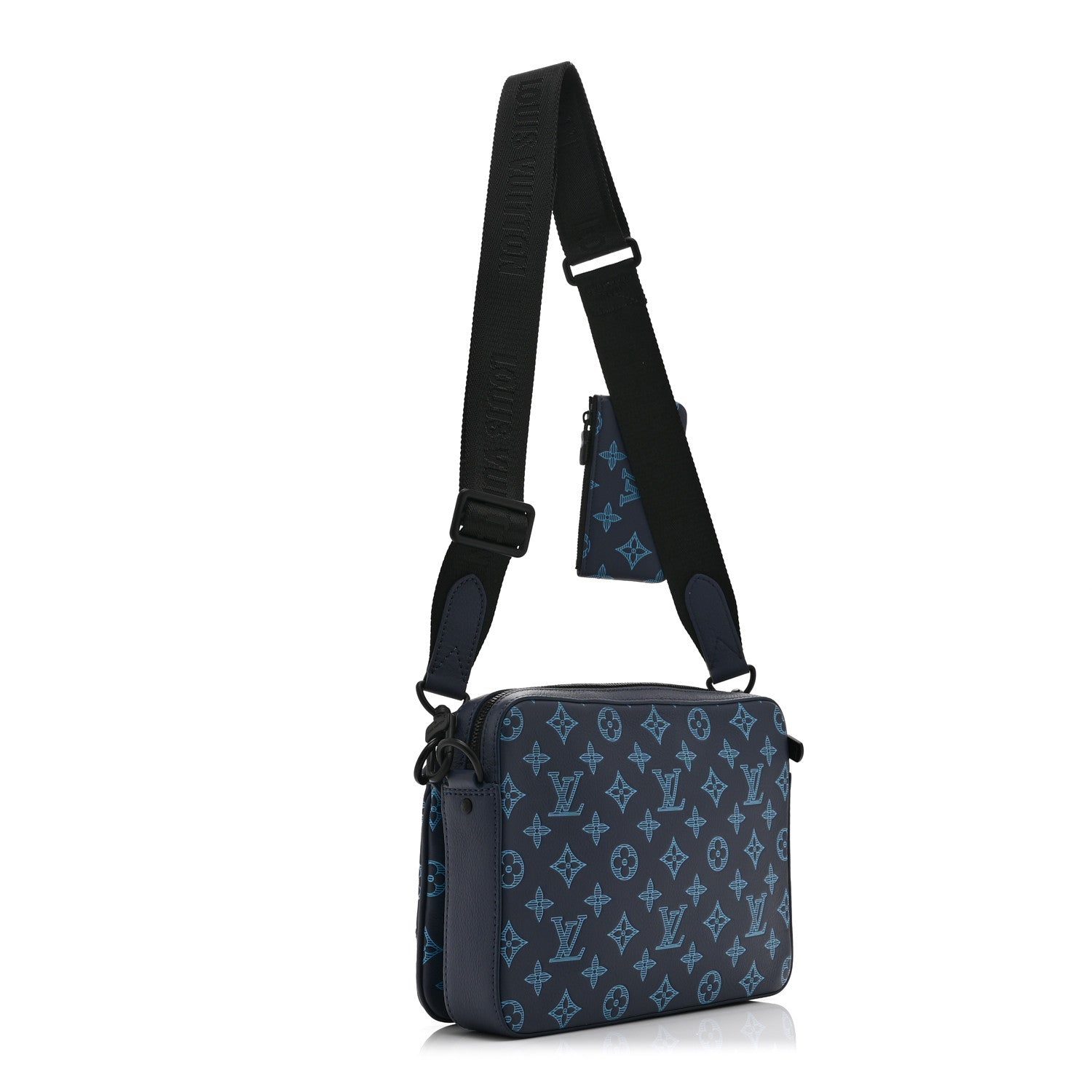 Louis Vuitton Calfskin Monogram Shadow Trio Messenger Navy River Blue 3 of 11