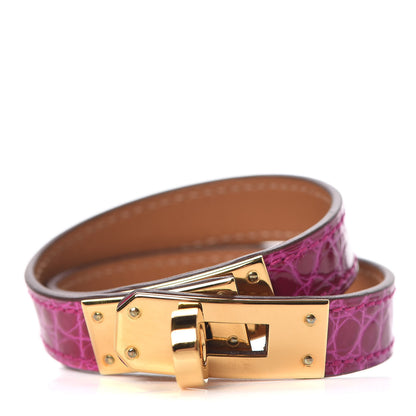 Hermes Shiny Alligator Kelly Double Tour Bracelet T1 Rose Scheherazade 1 of 7