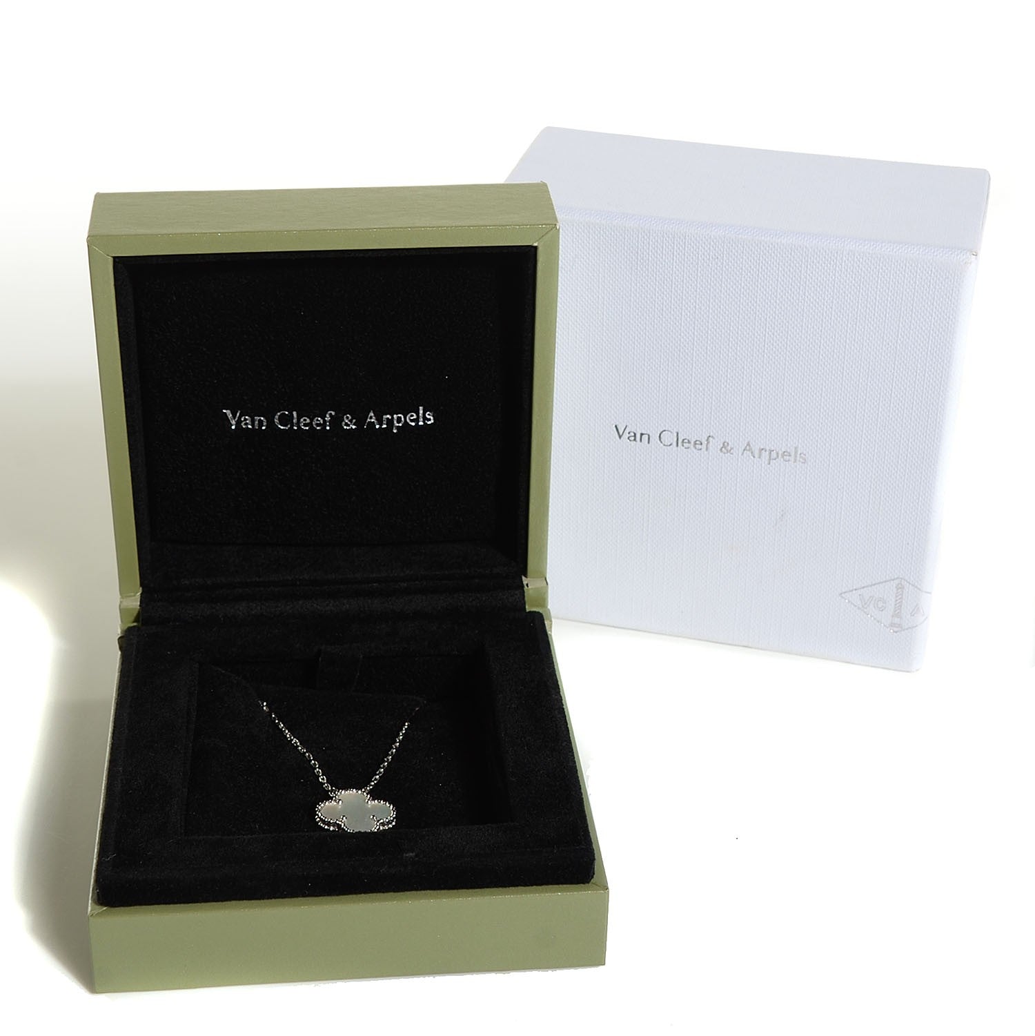 Van Cleef & Arpels 18K White Gold Mother of Pearl Vintage Alhambra Pendant Necklace 5 of 7