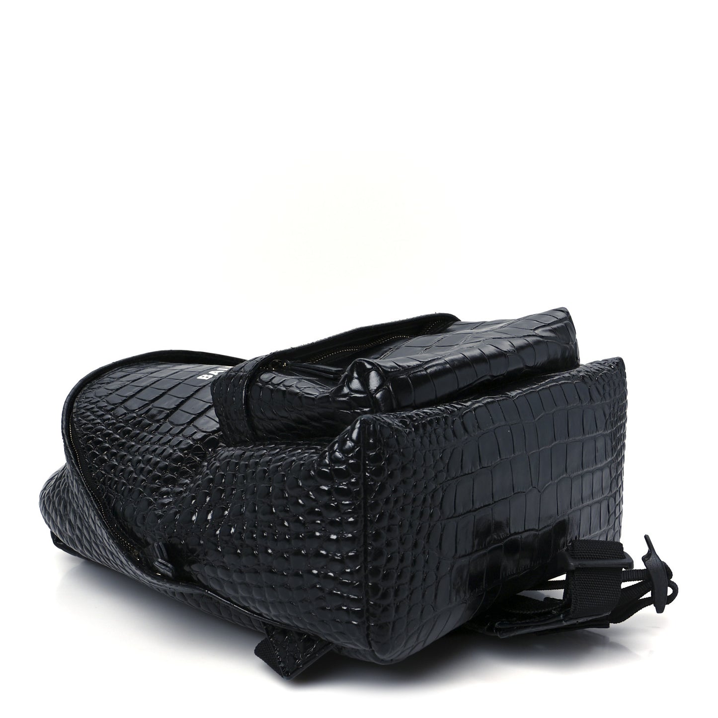 Calfskin Logo Crocodile Embossed Small Everyday Backpack Black