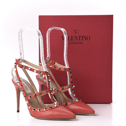 Valentino Garavani Pebbled Calfskin Rockstud Ankle Strap 100mm Pumps 38.5 Rock Pink 8 of 8