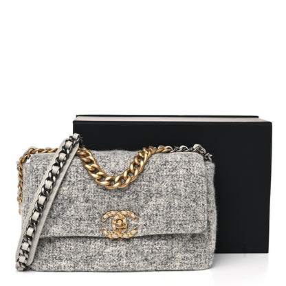Chanel Tweed Quilted Medium Chanel 19 Flap Grey Ecru 10 of 10