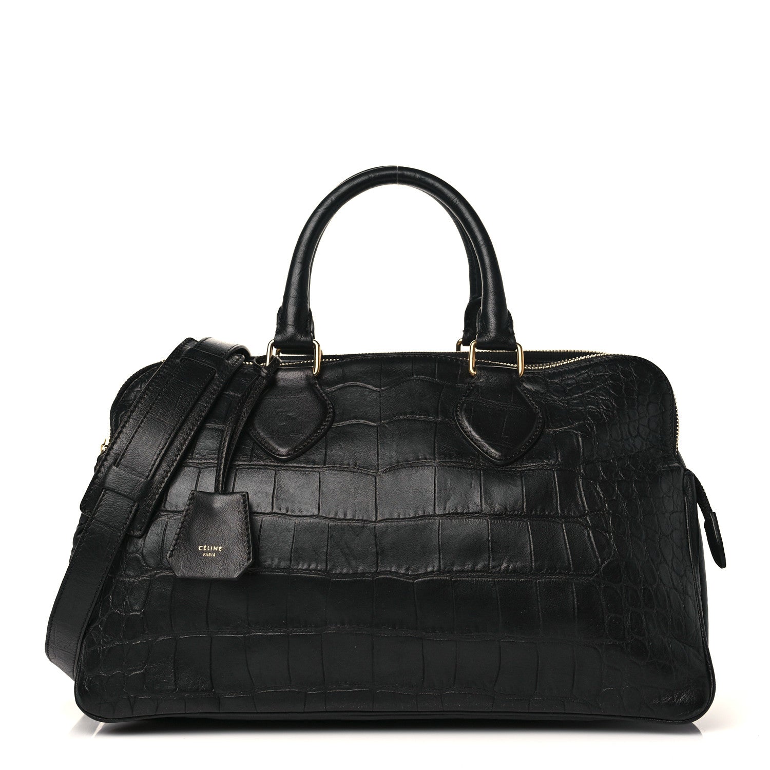 Celine Crocodile Embossed Calfskin Small Triptyque Satchel Black 1 of 11