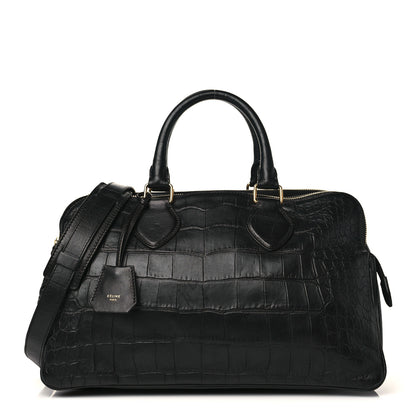 Celine Crocodile Embossed Calfskin Small Triptyque Satchel Black 1 of 11
