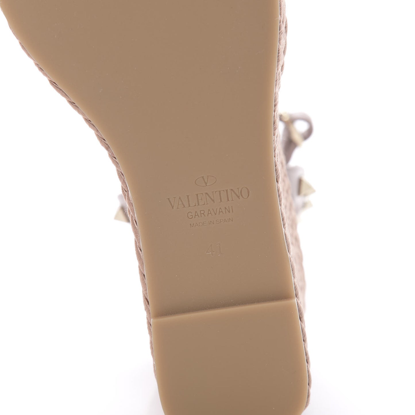 Calfskin Rockstud Ankle Strap Torchon Espadrille 25/95mm Wedge Sandals 41 Poudre