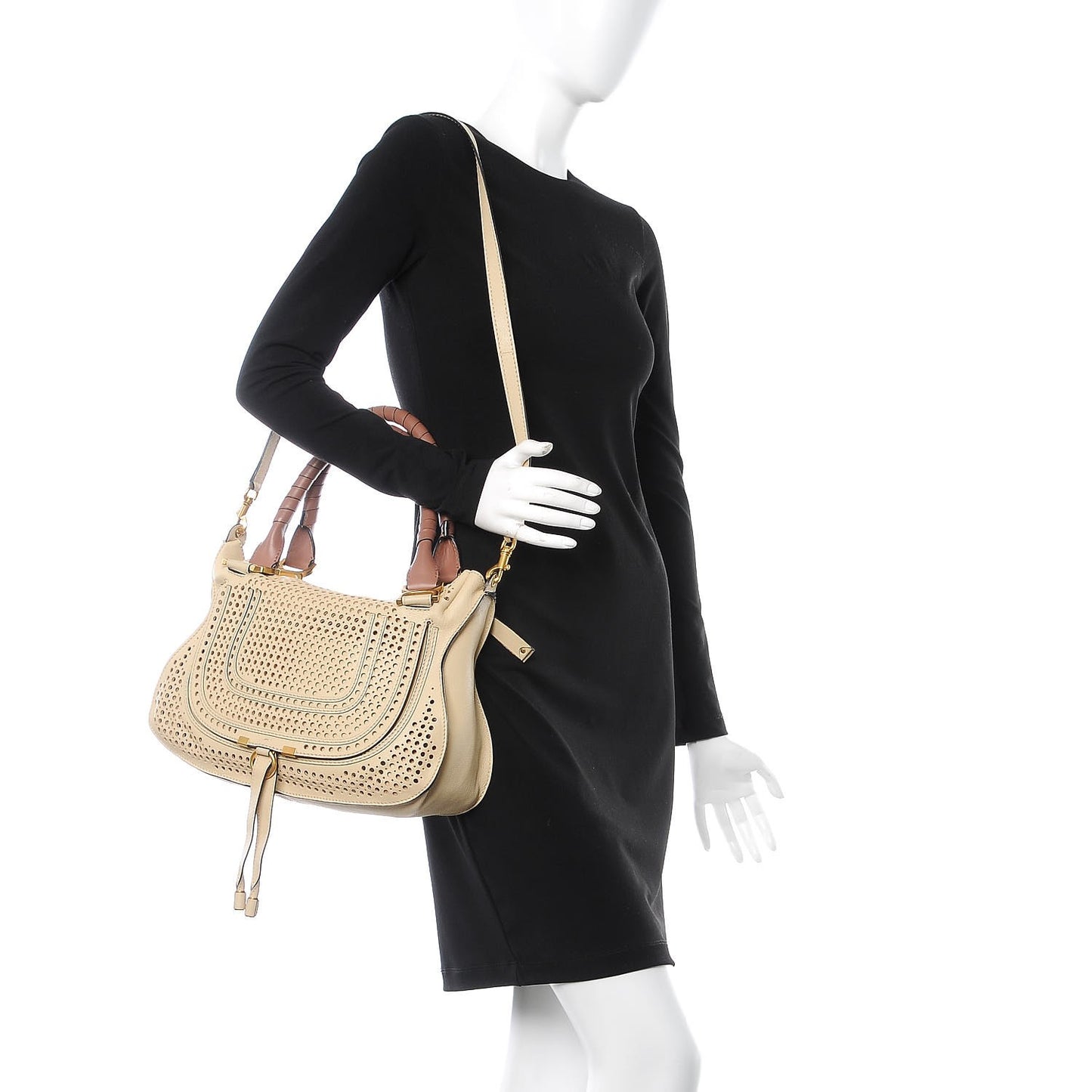Calfskin Perforated Medium Marcie Satchel Beige