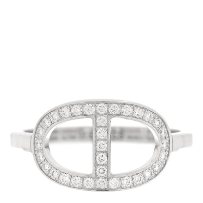 Hermes 18K White Gold Diamond MM Chaine d'Ancre Contour Ring 54 6.75 1 of 5