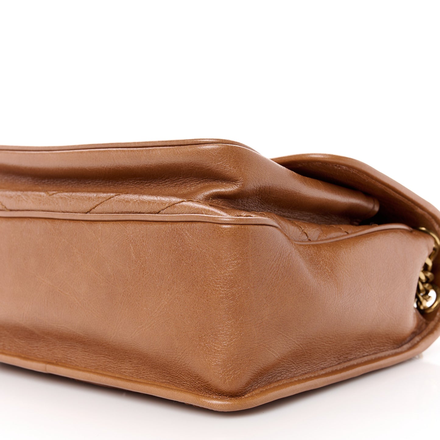 Crinkled Calfskin Matelasse Monogram Medium Niki Chain Satchel Caramel