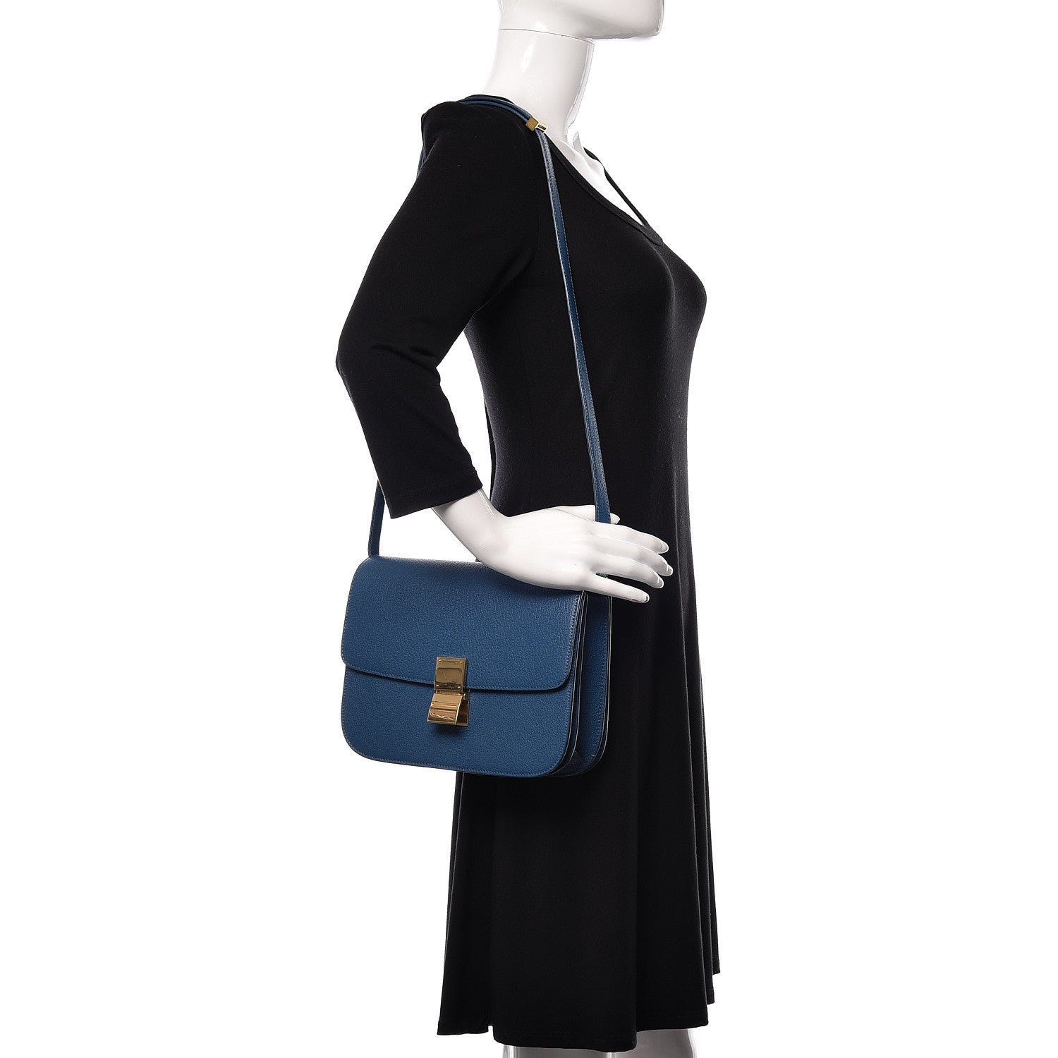 Celine Goatskin Medium Classic Box Flap Bag Deepsea 2 of 10