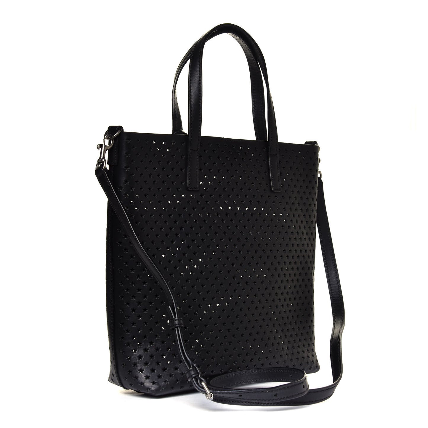 Calfskin Star Perforated Toy Shopping Tote Black