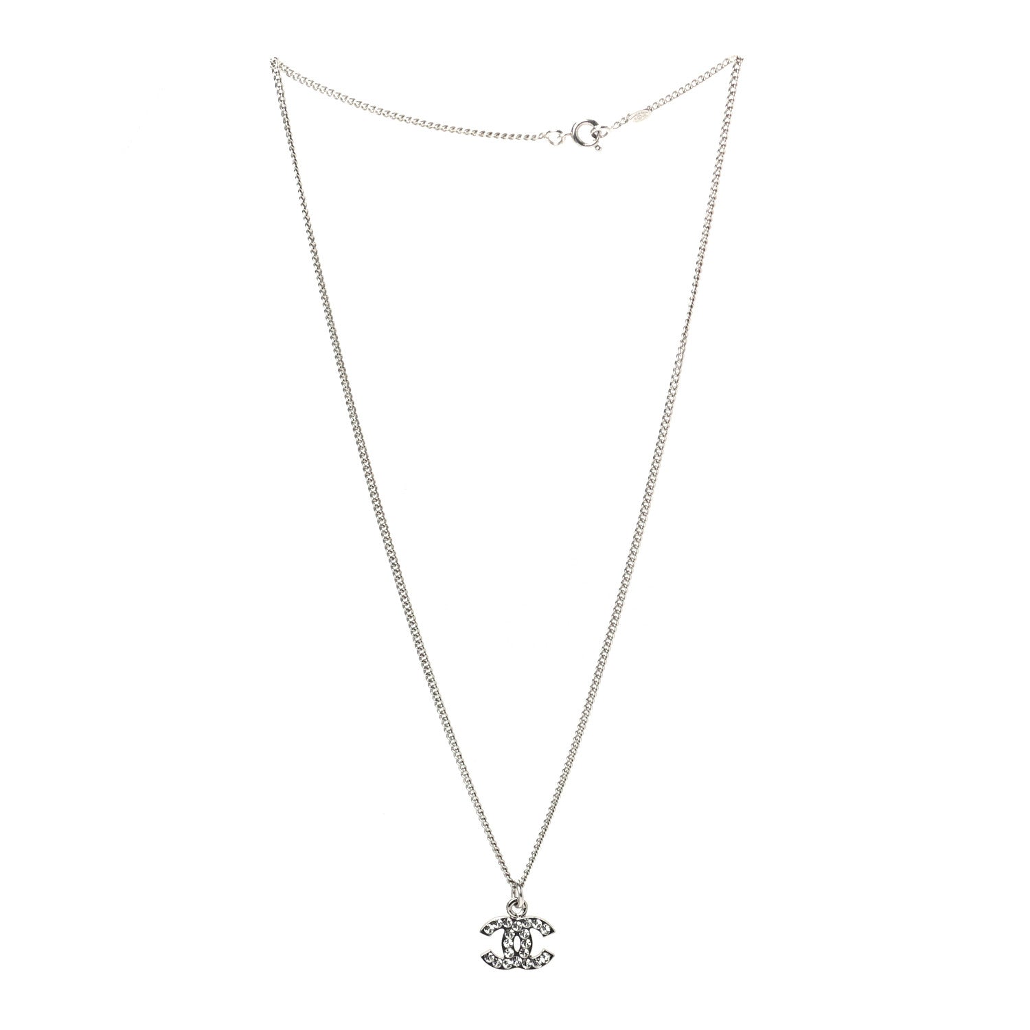 Chanel Crystal Timeless CC Necklace Silver 2 of 4