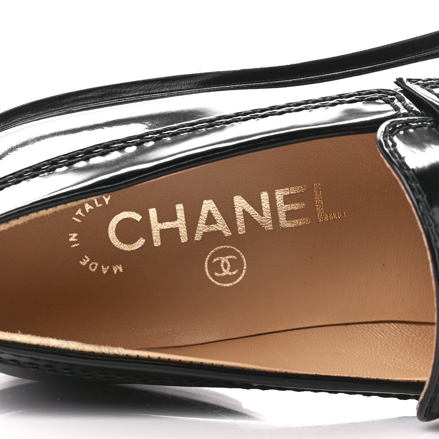 Chanel Shiny Calfskin Logo Loafers 36 Black 7 of 11