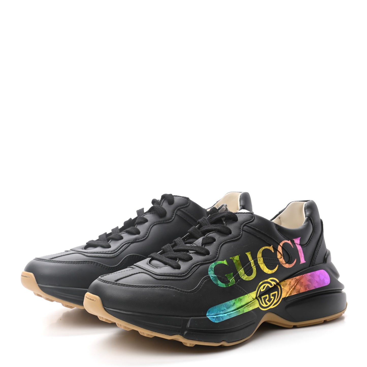Calfskin Iridescent Logo Womens Rhyton Sneakers 39.5 Black