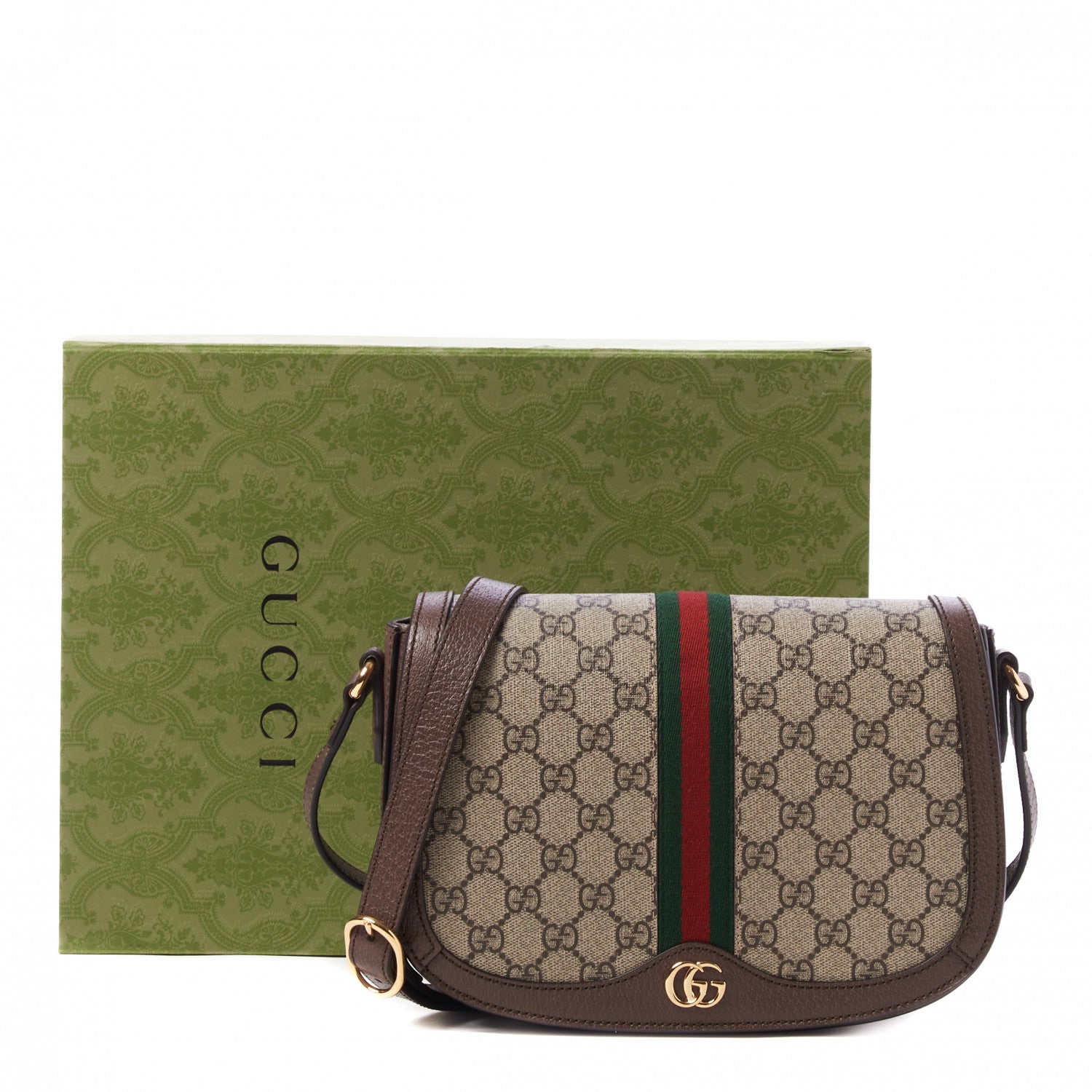 Gucci GG Supreme Monogram Web Small Ophidia Flap Messenger Bag Brown 10 of 10