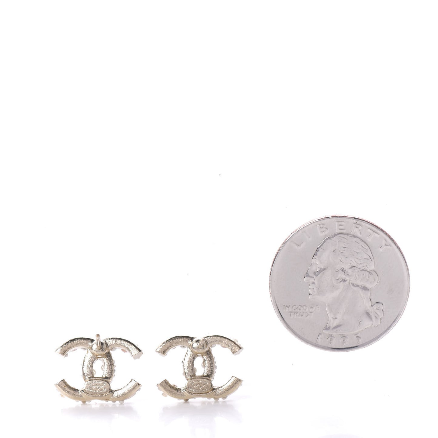 Pearl Crystal CC Charms Stud Earrings Light Gold Pink