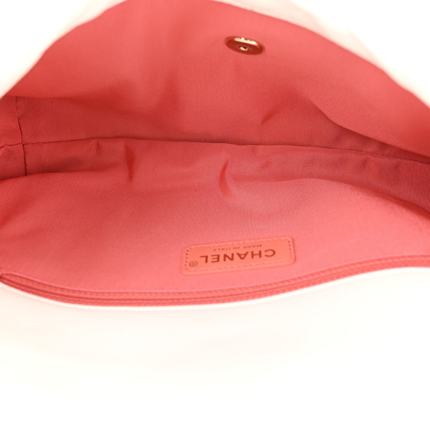 Lambskin Quilted Logo Strap Flap White