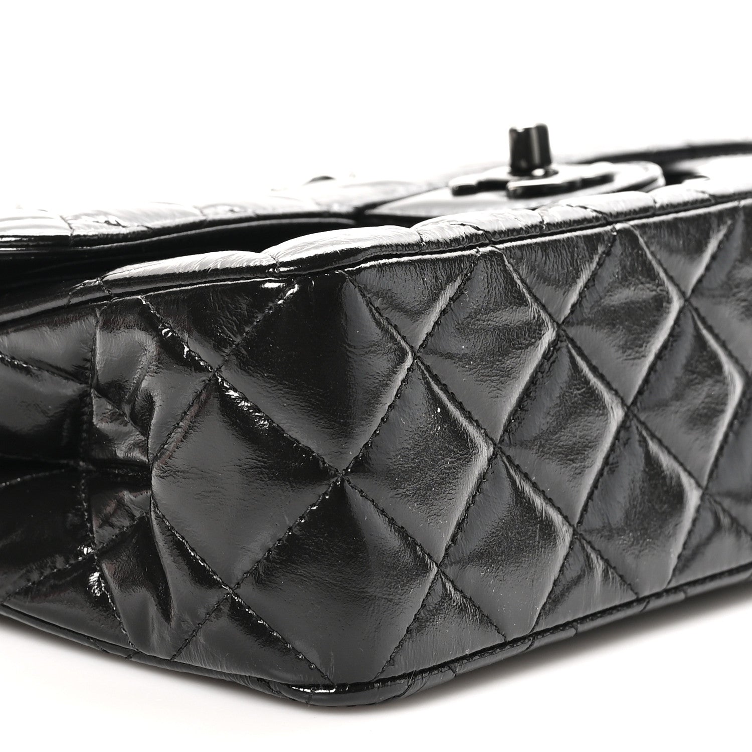 Chanel Shiny Crumpled Calfskin Quilted Small Double Flap So Black 9 of 10