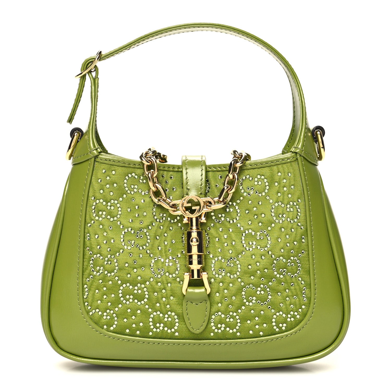 Gucci Canvas Calfskin Crystal GG Monogram Mini Jackie 1961 Green 1 of 10