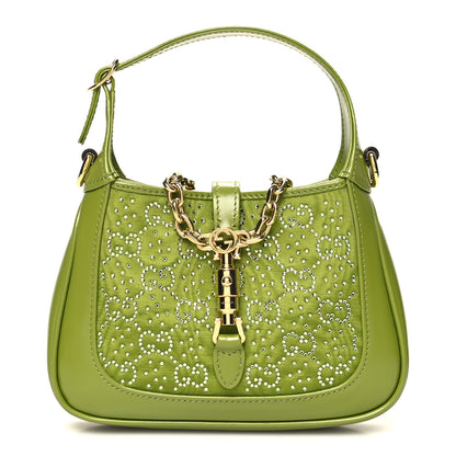 Gucci Canvas Calfskin Crystal GG Monogram Mini Jackie 1961 Green 1 of 10