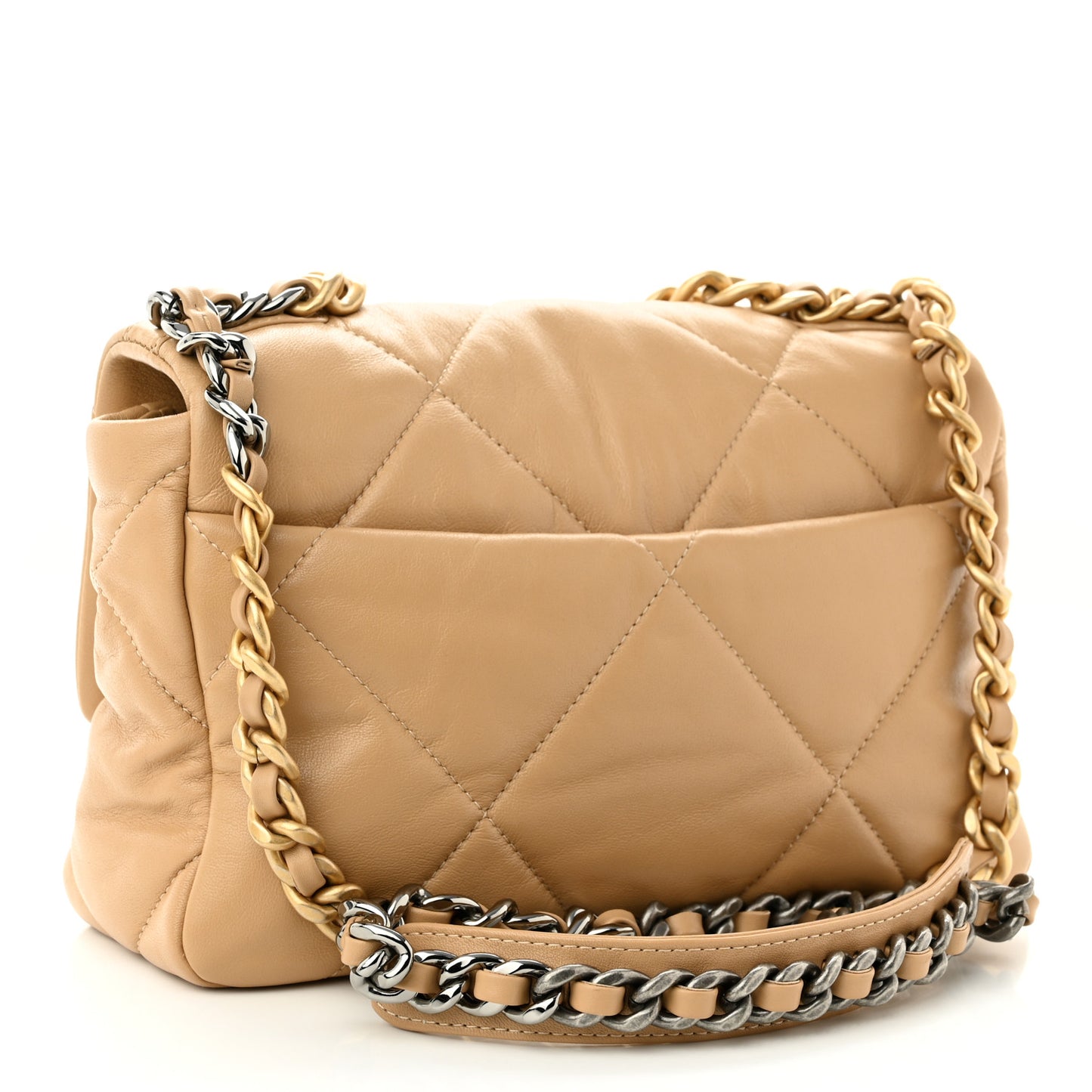 Lambskin Quilted Medium Chanel 19 Flap Beige