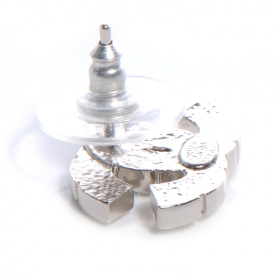 Chanel Crystal CC Pierced Earrings Silver 3 of 4