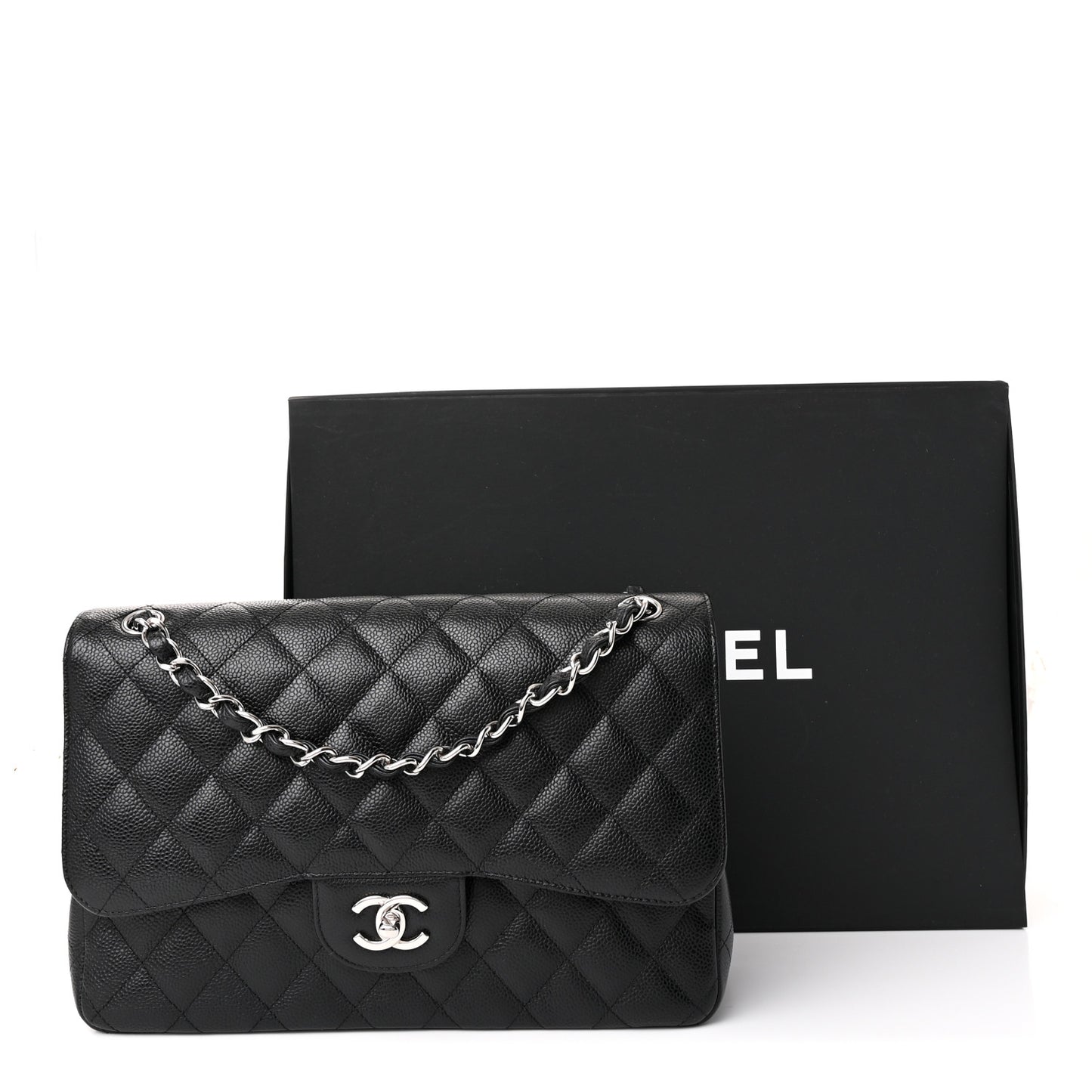 Caviar Quilted Jumbo Double Flap Black