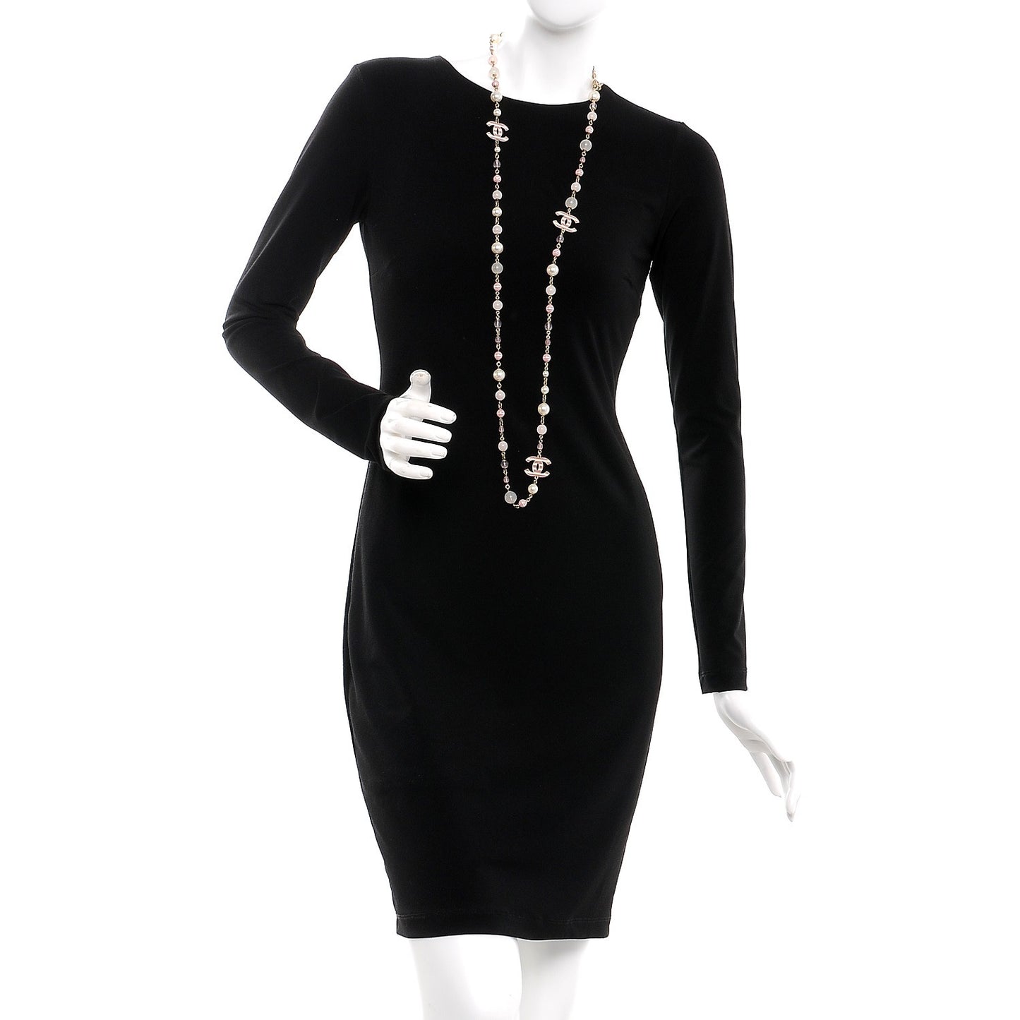 Enamel Striped Pearl CC Long Necklace Pink Gold