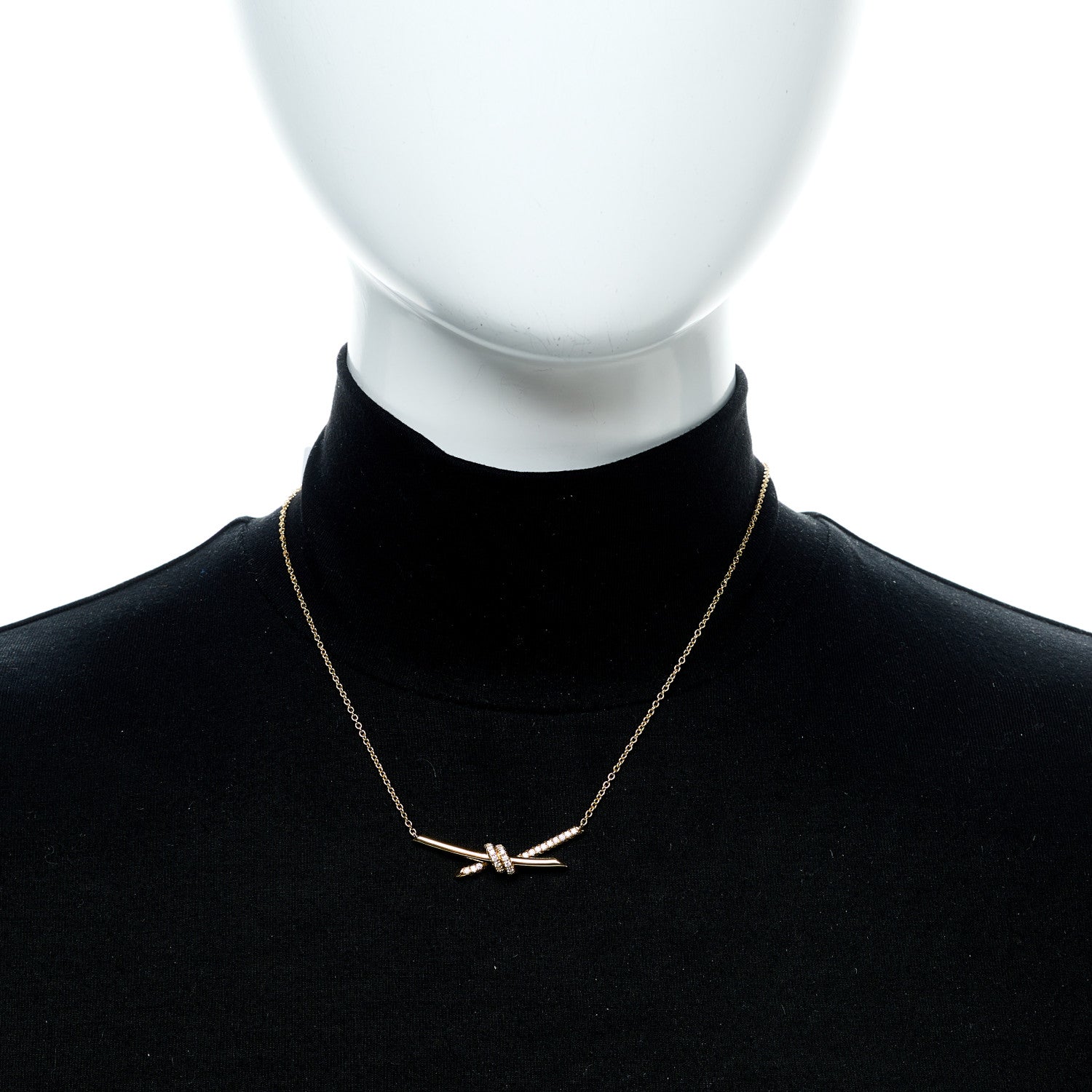 Tiffany 18K Yellow Gold Diamond Knot Necklace 2 of 7