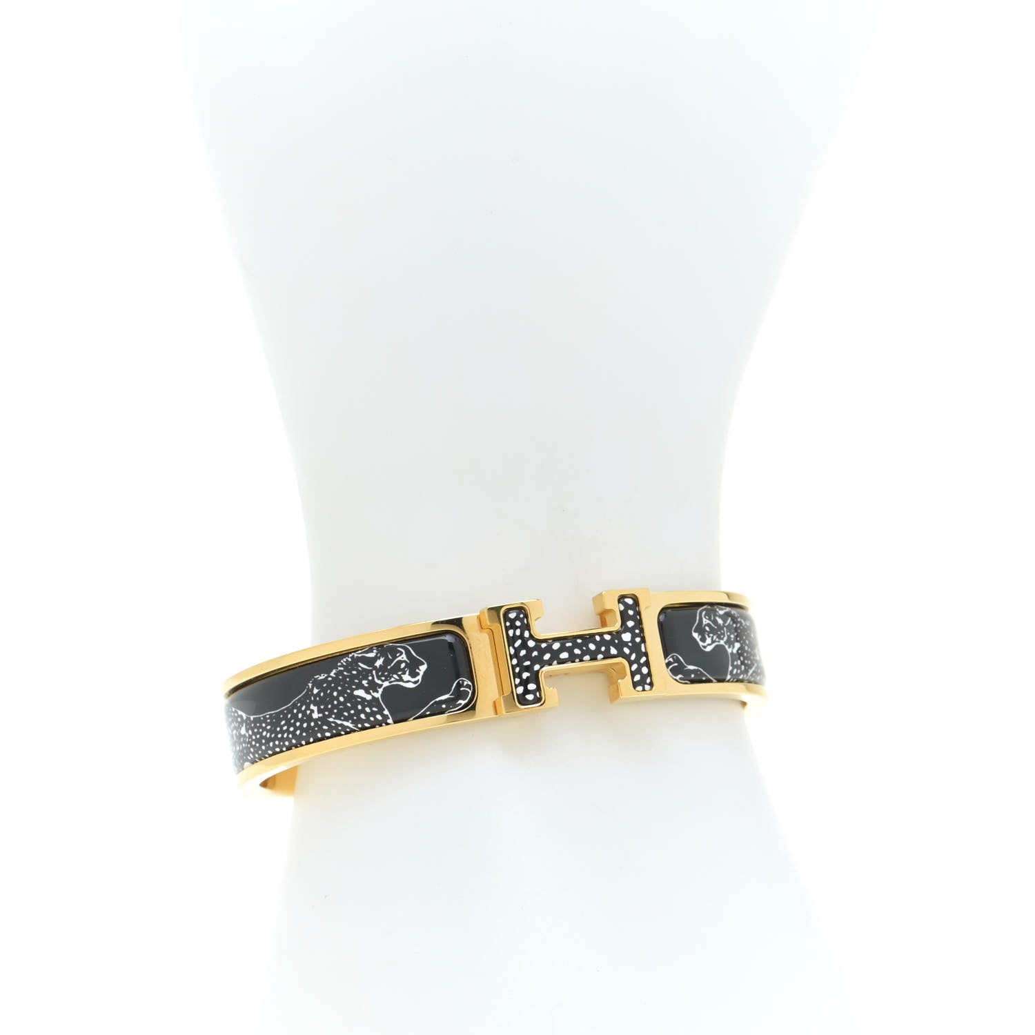 Hermes Enamel Narrow Print Guepards Clic Clac H Bracelet PM Positif Negatif 2 of 6