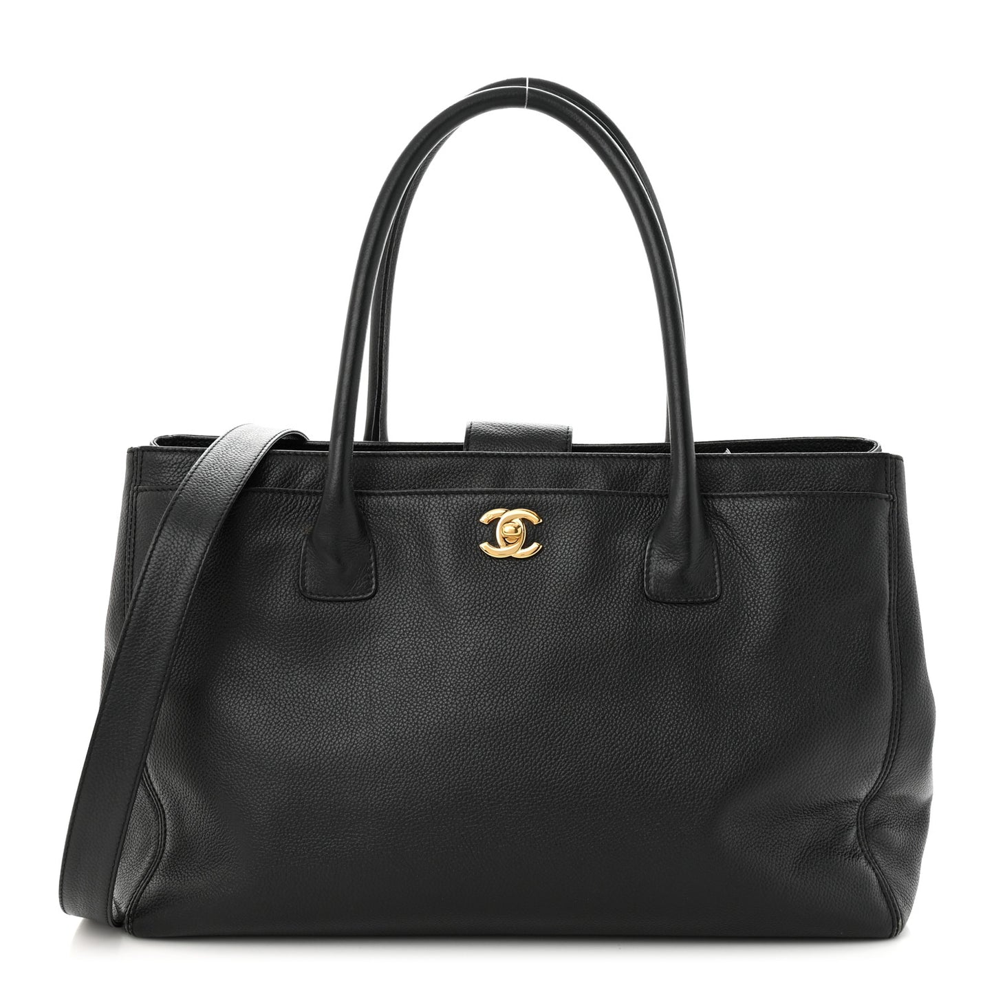 Calfskin Cerf Executive Shopper Tote Black