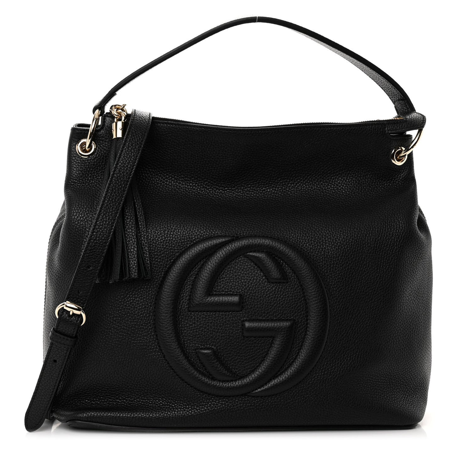 Pebbled Calfskin Large Soho Hobo Black