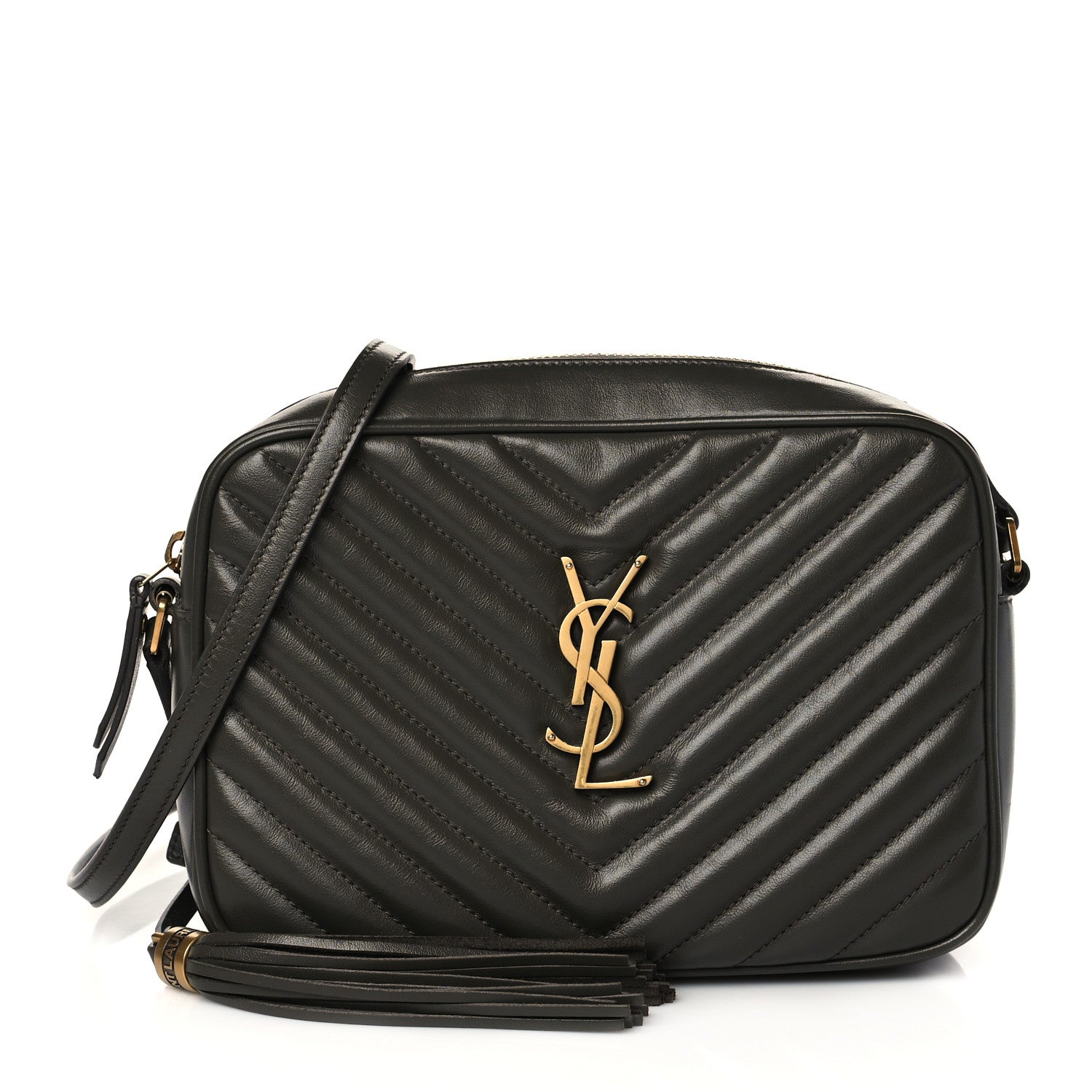 Saint Laurent Calfskin Matelasse Monogram Lou Camera Bag Grey Kaki 1 of 10