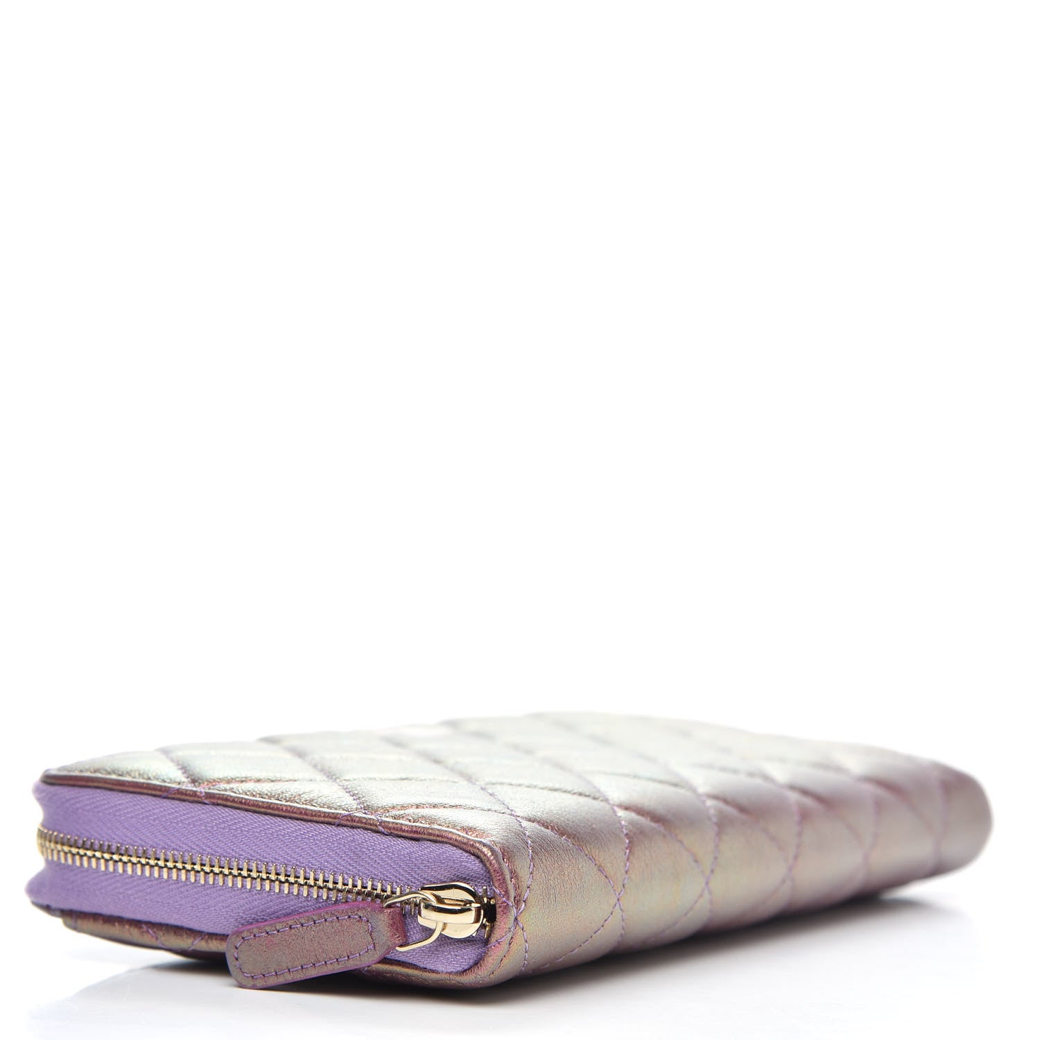 Chanel Iridescent Lambskin Quilted Large Gusset Zip Around Wallet Purple 4 of 11