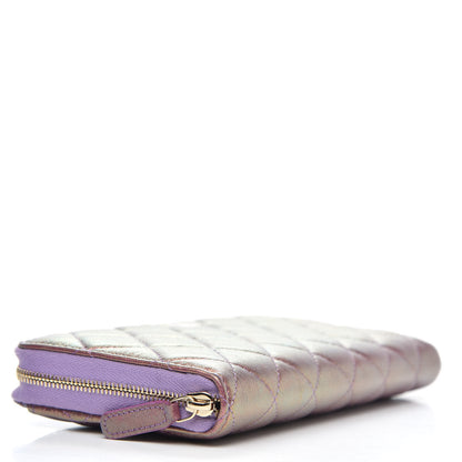 Chanel Iridescent Lambskin Quilted Large Gusset Zip Around Wallet Purple 4 of 11