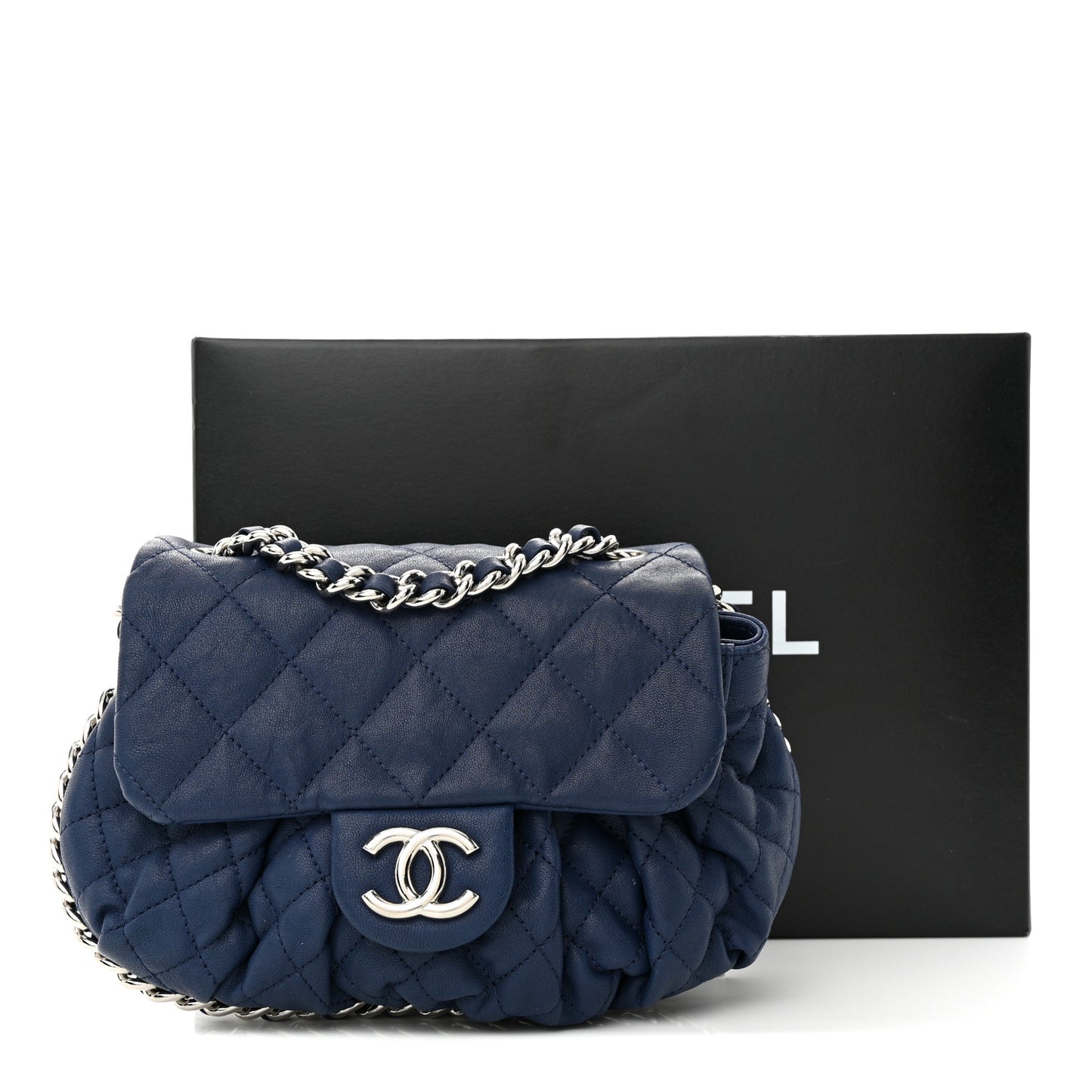 Washed Lambskin Quilted Mini Chain Around Flap Blue