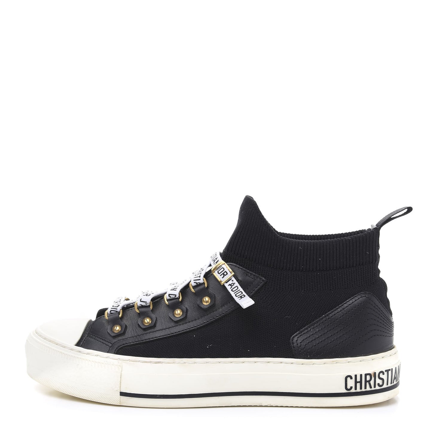 Technical Knit Calfskin Womens Walk'N'Dior High Top Sneakers 38 Black