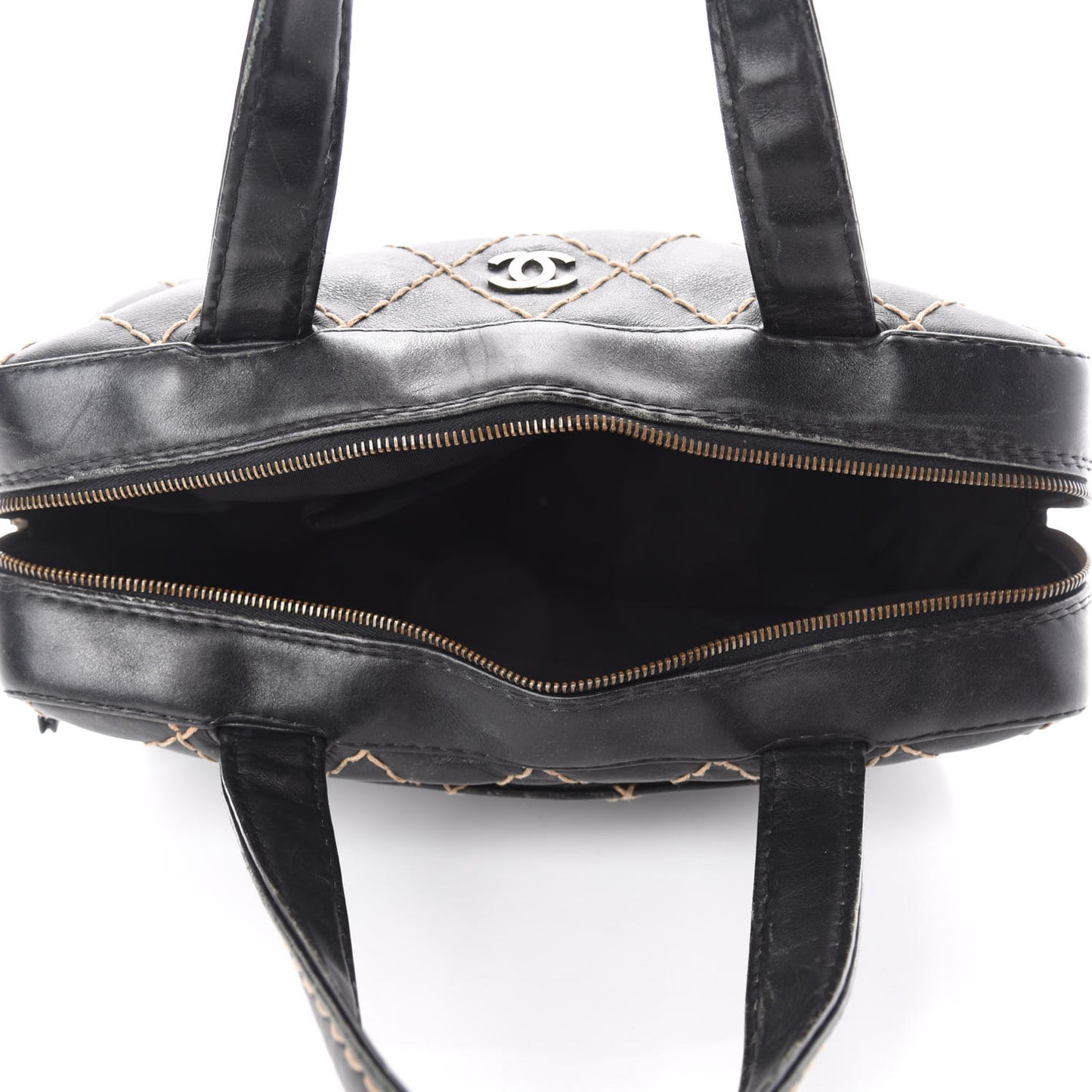 Calfskin Wild Stitch Top Handle Bag Black