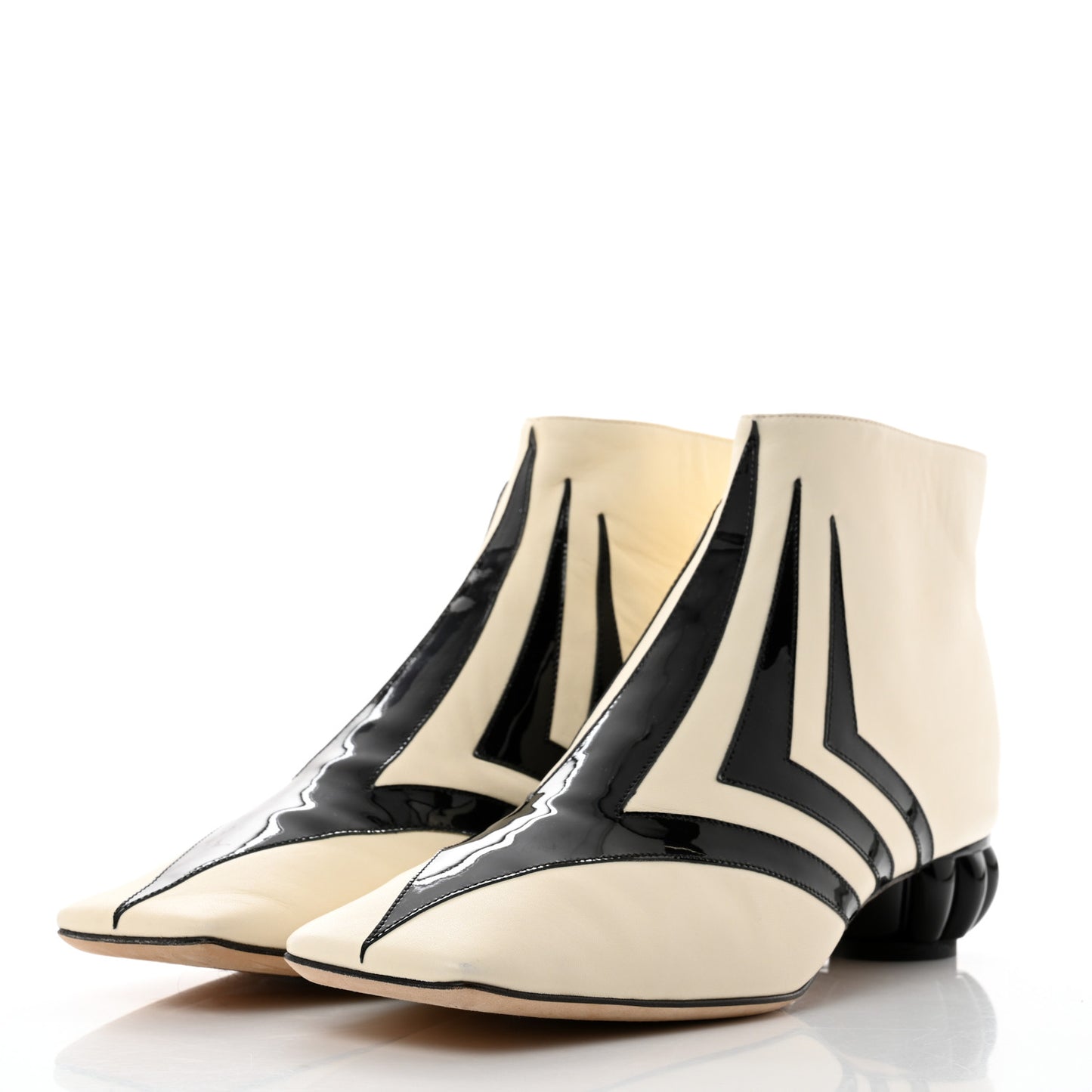 Lambskin Patent Ankle Boots 41 Beige Black