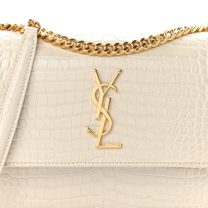 Saint Laurent Calfskin Crocodile Embossed Medium Monogram Sunset Blanc Vintage 6 of 9