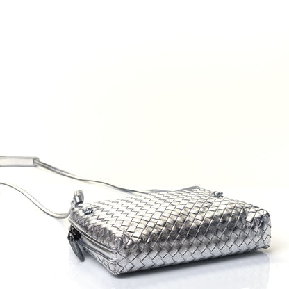 Bottega Veneta Metallic Grosgrain Intrecciato Pillow Crossbody Messenger Silver 3 of 4