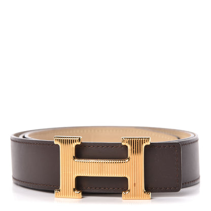 Hermes Chamonix Swift Strie 32mm H Belt 90 Chocolate Parchemin 1 of 9