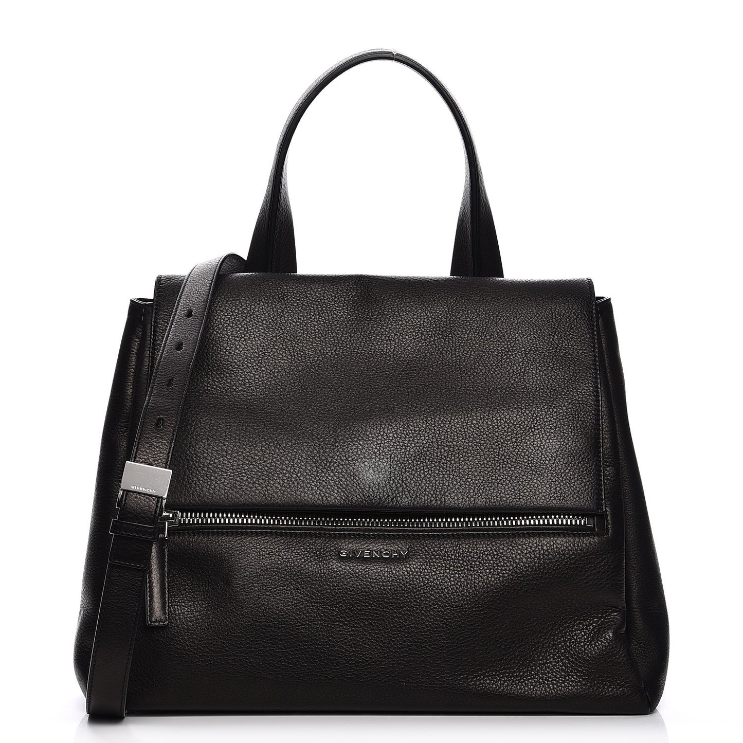 Waxy Grained Calfskin Medium Pandora Pure Flap Bag Black