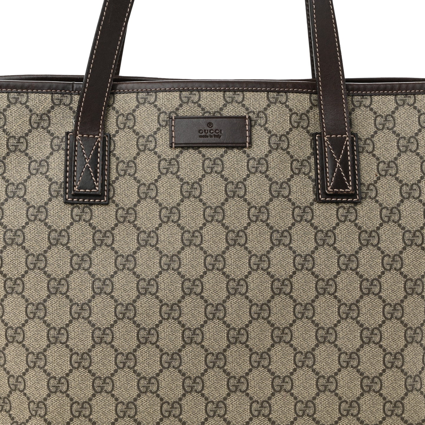 GG Supreme Monogram Medium Zippered Shopping Tote Dark Brown