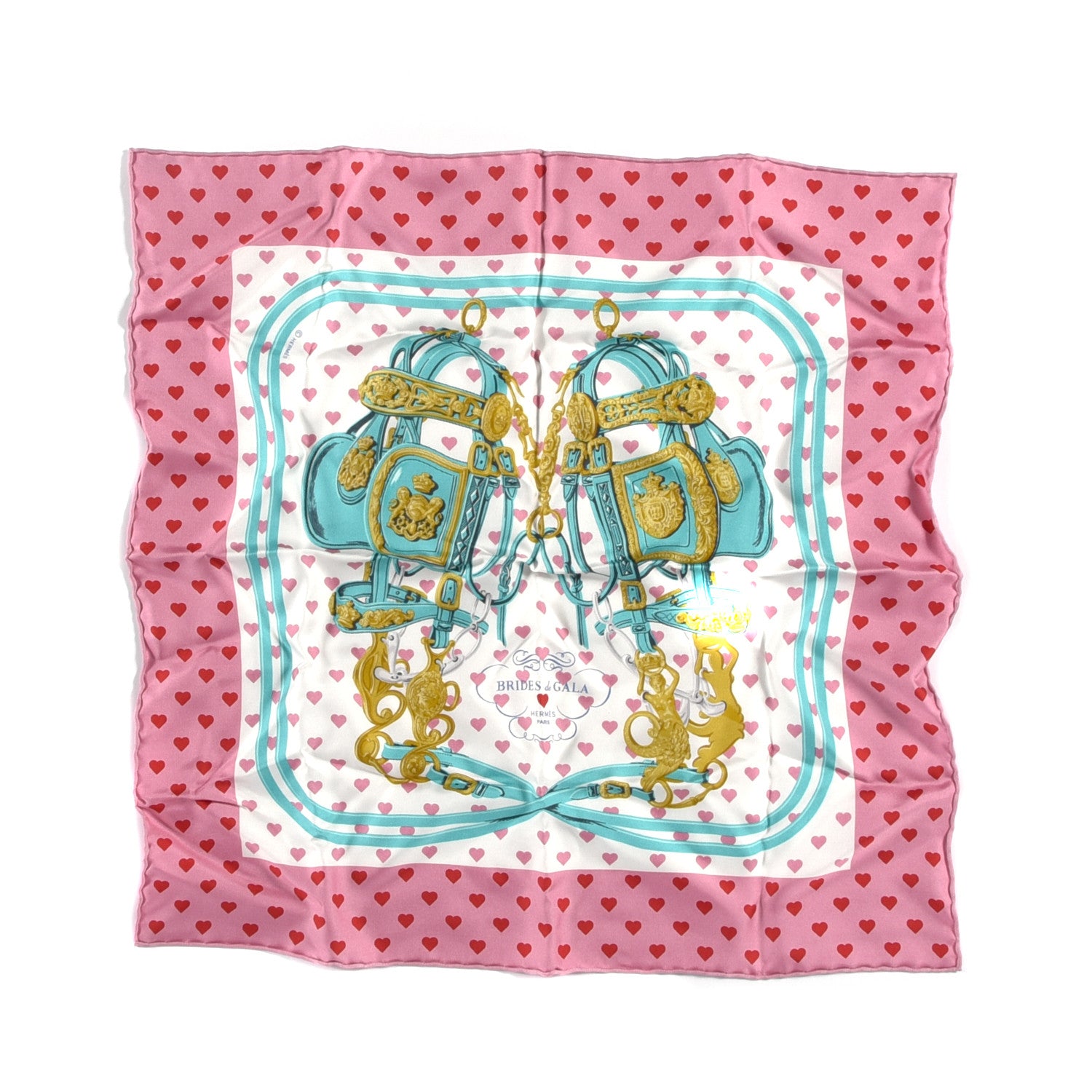 Hermes Silk Brides De Gala Love Pocket Square Rose Buvard Rouge Turquoise 1 of 4