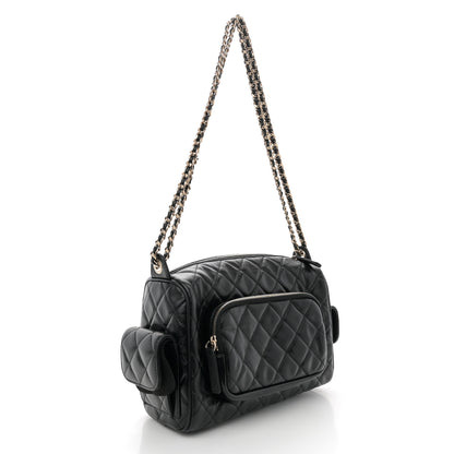 Chanel Shiny Crumpled Lambskin Quilted Medium Preppy Pocket Camera Case Black 3 of 12