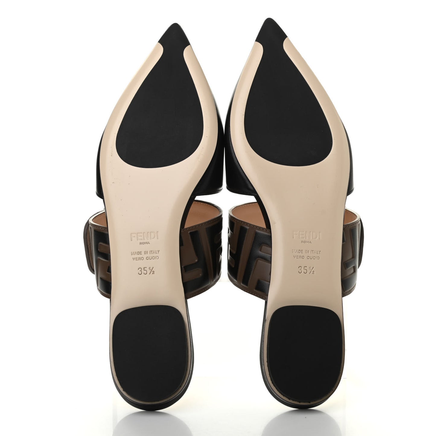 Vitello FF Embossed Buckle Flat Mules 35.5 Maya Black